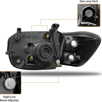 AS Headlight Assembly Compatible with 2005 2006 Toyota Tundra / 2005 2006 2007 Sequoia Clear Lens Black Housing with Amber Reflector Left and Right Pair
