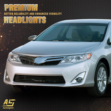 AS Headlights Assembly for 2012 2013 2014 Toyota Camry L/Se/Le/Xle/Hybrid Chrome Housing Amber Reflector Clear Lens Driver and Passenger Side