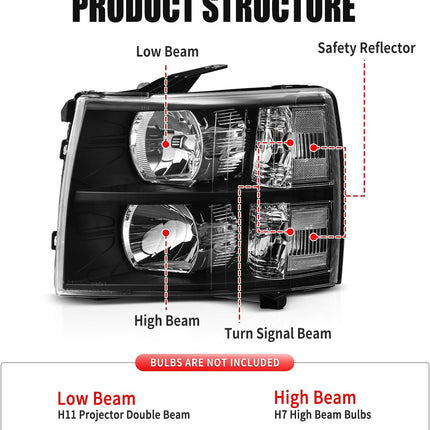TopAutoGear Headlights for 2007-2014 Chevy Silverado 1500 2500HD 3500HD