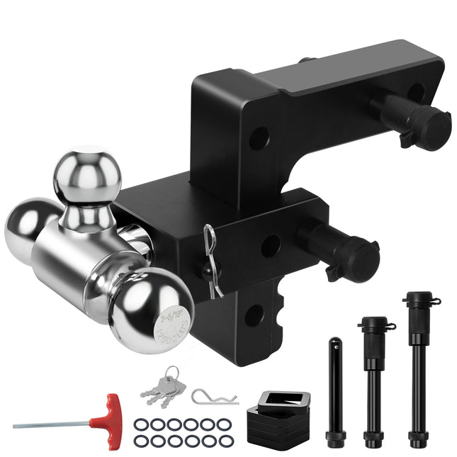 Adjustable Trailer Mount with 2" and 2-5/16" and 1-7/8" Ball, Fit 2 Inch Receiver, 6 Inch Drop/Rise Aluminum Hitch