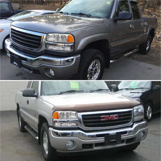 AS Headlights for 1999 2000 2001 2002 2003 2004 2005 2006 GMC Sierra Headlights for 99-06 Sierra 1500/ Sierra 2500 HD/3500 HD with Chrome Housing Amber Reflector Clear Lens Pair