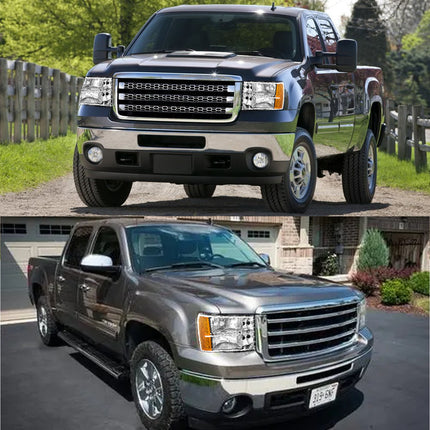 AS Headlights for 2007 2008 2009 2010 2011 2012 2013 GMC Sierra Headlights for 07-13 Sierra 1500/07 08 09 10 11 12 13 14 Sierra 2500 HD/3500 HD with Chrome Housing Amber Reflector Clear Lens Pair