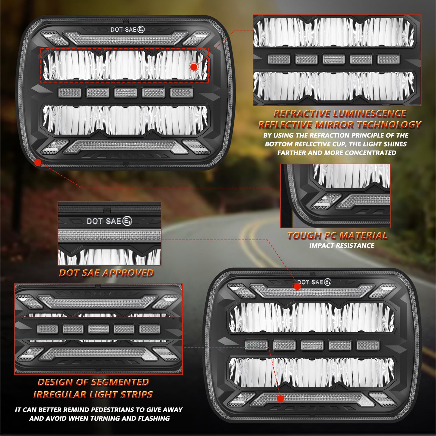1000% Bright H6054 5x7 7x6 Led Headlights for Jeep Cherokee XJ Wrangler YJ [ DOT][Anti-glare][DRL Turn Signal][Hi/Low Sealed Beam] Ford Chevy GMC Toyota Nissan Dodge etc