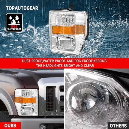Headlight Assembly for 2008-2010 Ford F250 F350 F450 Super Duty, Pair