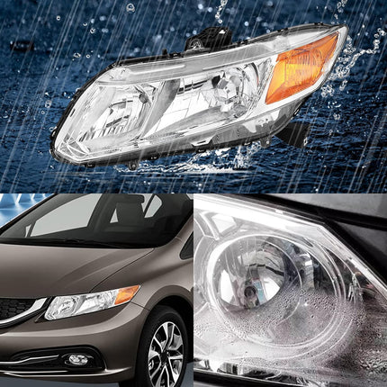 TopAutoGear Headlights Assembly for 2012-2015 Civic Sedan 4-Door Pair Clear Lens Chrome Housing Amber Reflector