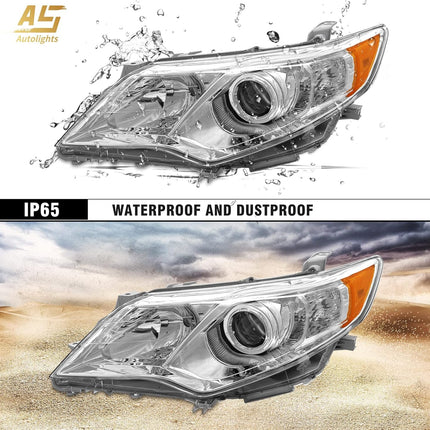 AS Headlights Assembly for 2012 2013 2014 Toyota Camry L/Se/Le/Xle/Hybrid Chrome Housing Amber Reflector Clear Lens Driver and Passenger Side