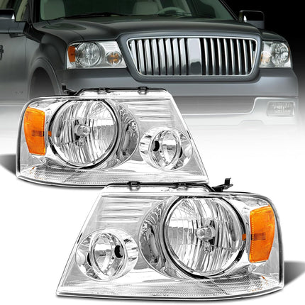 AS Headlight Assembly for 2004 2005 2006 2007 2008 Ford F150/ 2006 2007 2008 Lincoln Mark LT Headlamp with Chrome Housing Amber Reflector Driver and Passenger Side