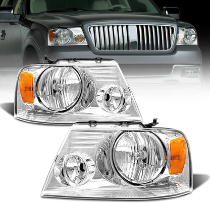 AS Headlight Assembly for 2004 2005 2006 2007 2008 Ford F150/ 2006 2007 2008 Lincoln Mark LT Headlamp with Chrome Housing Amber Reflector Driver and Passenger Side