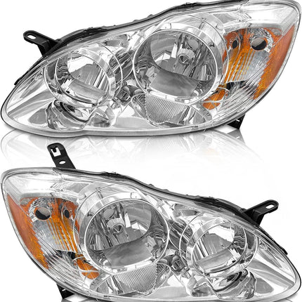 AS 2003 2004 2005 2006 2007 2008 Toyota Corolla Headlight Assembly Headlights for 03 04 05 06 07 08 Corolla Chrome Housing Amber Reflector Clear Lens Passenger Driver Pair