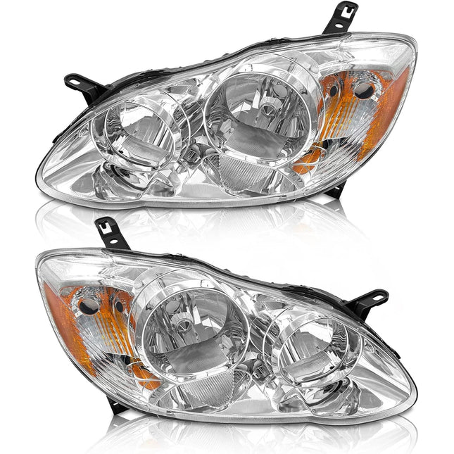 AS 2003 2004 2005 2006 2007 2008 Toyota Corolla Headlight Assembly Headlights for 03 04 05 06 07 08 Corolla Chrome Housing Amber Reflector Clear Lens Passenger Driver Pair