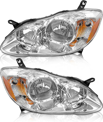 AS 2003 2004 2005 2006 2007 2008 Toyota Corolla Headlight Assembly Headlights for 03 04 05 06 07 08 Corolla Chrome Housing Amber Reflector Clear Lens Passenger Driver Pair