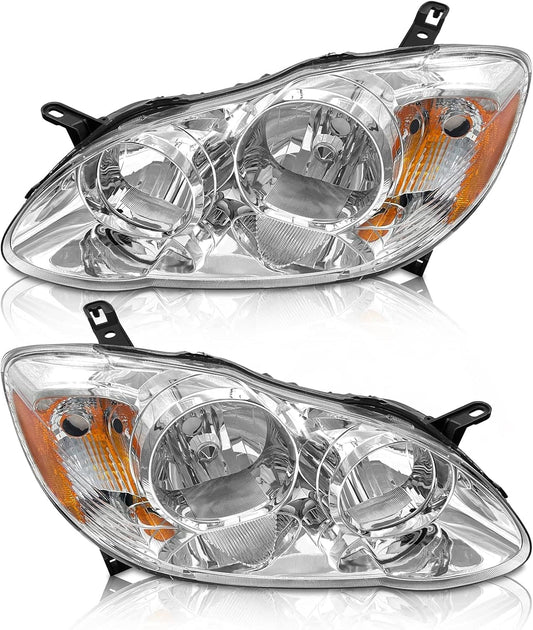 AS 2003 2004 2005 2006 2007 2008 Toyota Corolla Headlight Assembly Headlights for 03 04 05 06 07 08 Corolla Chrome Housing Amber Reflector Clear Lens Passenger Driver Pair