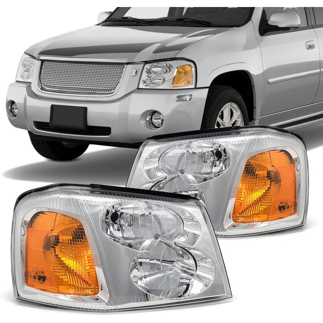 TopAutoGear Headlights for 2002-2009 GMC Envoy Clear Lens Chrome Housing Amber