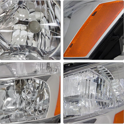 AS For 2003 2004 2005 2006 2007 Honda Accord Headlight Assembly Compatible with 2003 2004 2005 2006 2007 Accord Headlamp OE Replacement Chrome Housing Amber Reflector Pair