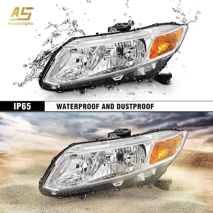 AS Headlight Assembly for 2012 2013 2014 2015 Honda Civic 4Dr Sedan/ 2012 2013 Honda Civic 2Dr Coupe Chrome Housing Passenger and Driver Side