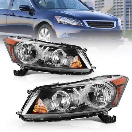 AS Headlight Assembly for 2008 2009 2010 2011 2012 Accord 4dr Sedan Headlamps with Black Housing Clear Reflector Clear Lens Driver and Passenger Side