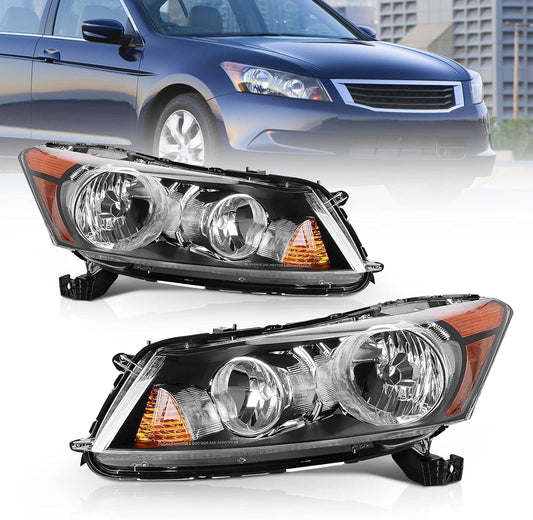 AS Headlight Assembly for 2008 2009 2010 2011 2012 Accord 4dr Sedan Headlamps with Black Housing Clear Reflector Clear Lens Driver and Passenger Side