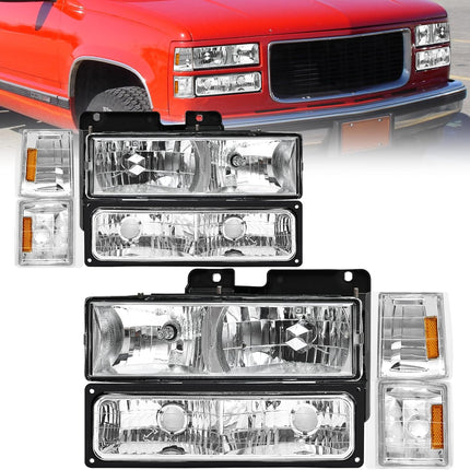AS Headlight Assembly for 1994 - 1998 GMC C10 Pick Up Sierra Suburban Yukon Chrome Housing with Amber Reflector Headlamp Replacement