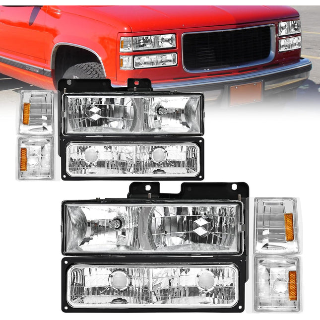AS Headlight Assembly for 1994 - 1998 GMC C10 Pick Up Sierra Suburban Yukon Chrome Housing with Amber Reflector Headlamp Replacement