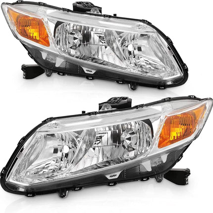 AS Headlight Assembly for 2012 2013 2014 2015 Honda Civic 4Dr Sedan/ 2012 2013 Honda Civic 2Dr Coupe Chrome Housing Passenger and Driver Side