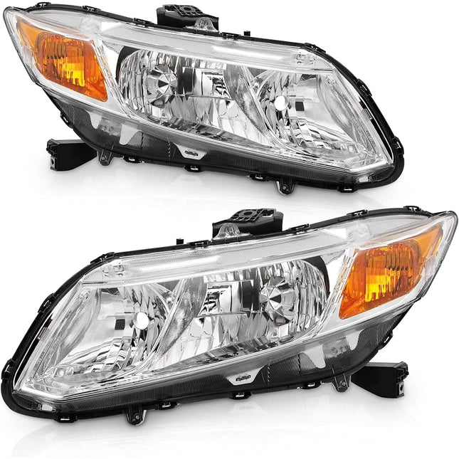 AS Headlight Assembly for 2012 2013 2014 2015 Honda Civic 4Dr Sedan/ 2012 2013 Honda Civic 2Dr Coupe Chrome Housing Passenger and Driver Side