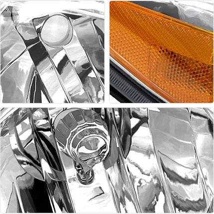 AS Headlight Assembly Compatible with 2002 2003 2004 TOYOTA CAMRY Headlight Chrome Housing Amber Reflector Clear Lens Driver and Passenger Side Pair Not Fit Solora Models