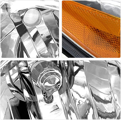 AS Headlight Assembly Compatible with 2002 2003 2004 TOYOTA CAMRY Headlight Chrome Housing Amber Reflector Clear Lens Driver and Passenger Side Pair Not Fit Solora Models