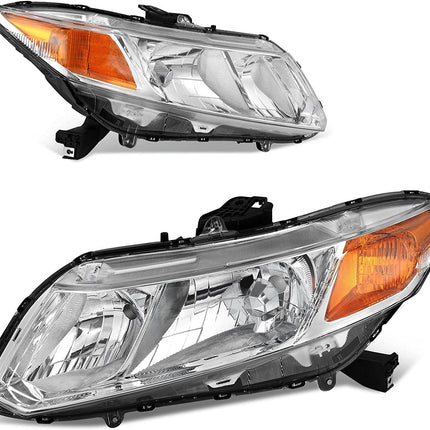 TopAutoGear Headlights Assembly for 2012-2015 Civic Sedan 4-Door Pair Clear Lens Chrome Housing Amber Reflector