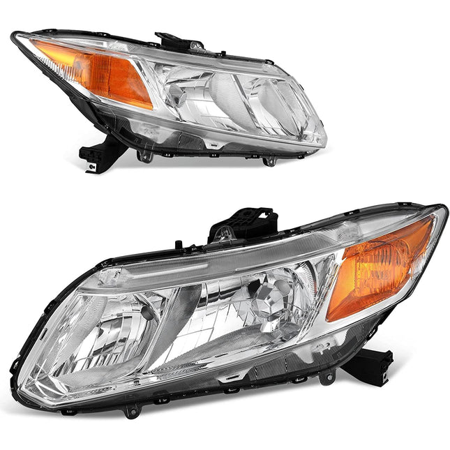 TopAutoGear Headlights Assembly for 2012-2015 Civic Sedan 4-Door Pair Clear Lens Chrome Housing Amber Reflector