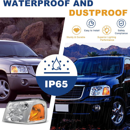 TopAutoGear Headlights for 2002-2009 GMC Envoy Clear Lens Chrome Housing Amber