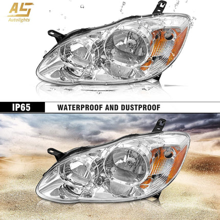 AS 2003 2004 2005 2006 2007 2008 Toyota Corolla Headlight Assembly Headlights for 03 04 05 06 07 08 Corolla Chrome Housing Amber Reflector Clear Lens Passenger Driver Pair