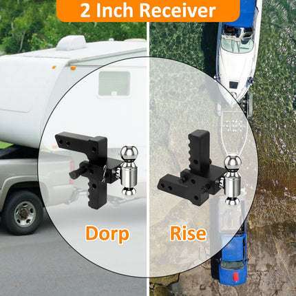 Adjustable Trailer Mount with 2" and 2-5/16" Ball, Fit 2 Inch Receiver, 8 Inch Drop/Rise Aluminum Hitch
