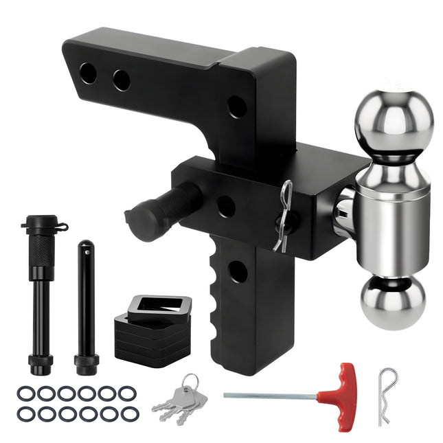 Adjustable Trailer Mount with 2" and 2-5/16" Ball, Fit 2 Inch Receiver, 8 Inch Drop/Rise Aluminum Hitch