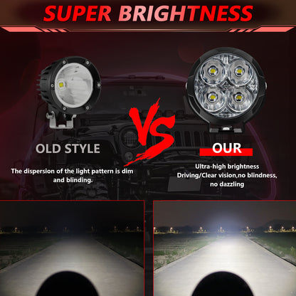 3 inch Led Pods Amber Fog Light White Off Road Driving Light Spot Offroad LED Round 80W 9600LM Ditch Light for Jeep ATV Wrangler Ford Truck Pickup, Pair