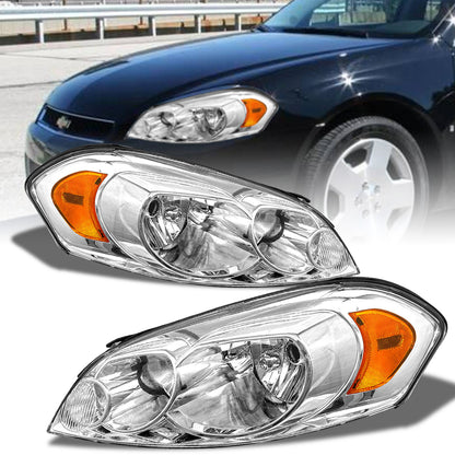 AS Headlight Assembly Compatible with 2006 2007 2008 2009 2010 2011 2012 2013 Chevy Impala 2006 2007 Chevy Monte Carlo Headlights Chrome Housing Amber Reflector Driver and Passenger Side Pair