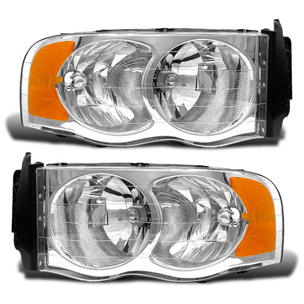 AS Headlights Assembly Compatible with 2002 2003 2004 2005 Dodge Ram 1500/03 04 05 Dodge Ram 2500/3500 Chrome Housing Amber Reflector Driver and Passenger Side Pair
