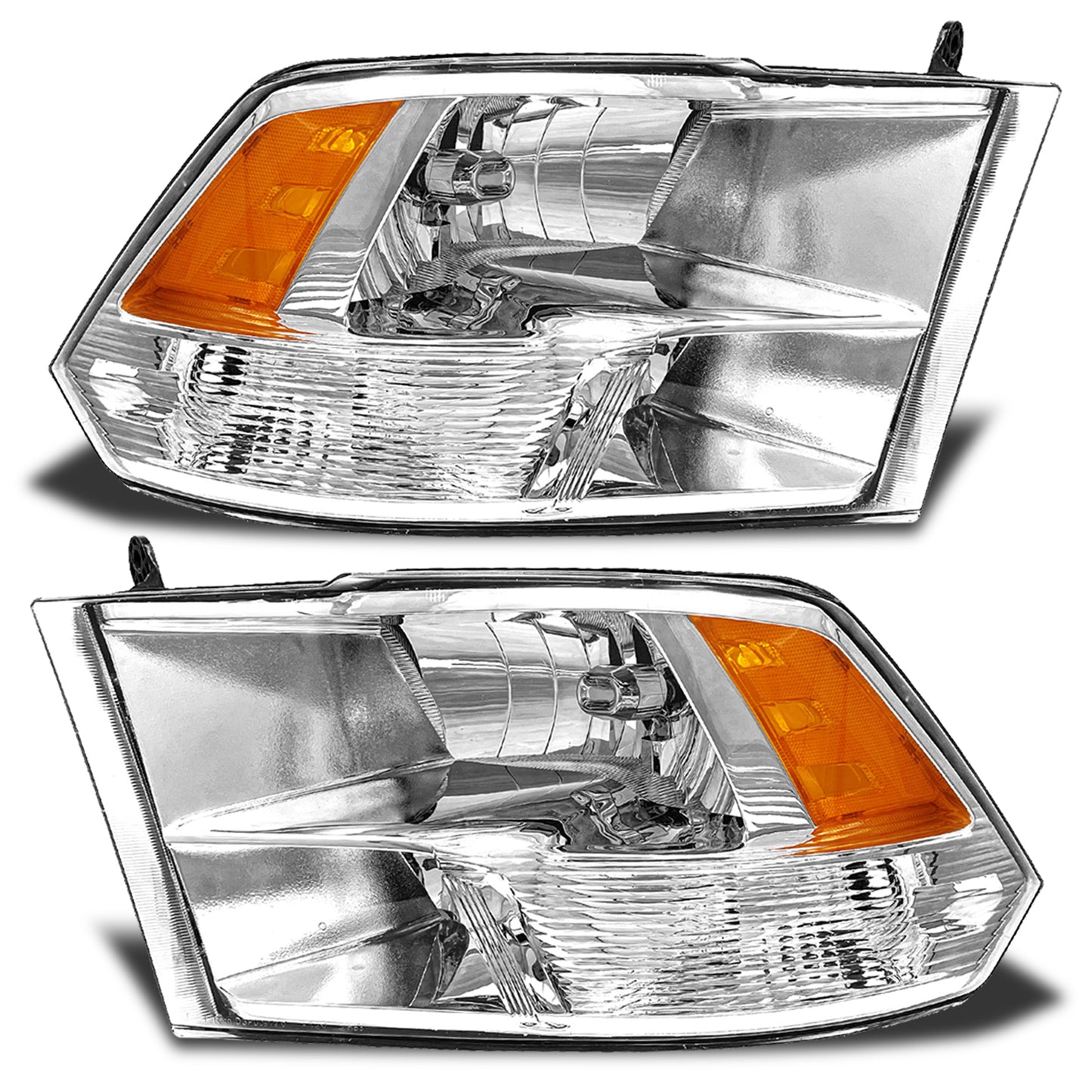 AS Headlight Assembly Compatible with 2009 2010 2011 2012 2013 2014 2015 2016 2017 2018 Dodge Ram 1500/10 11 12 13 14 15 16 17 18 Dodge Ram 2500/3500 Pickup QUAD Chrome Housing Pair