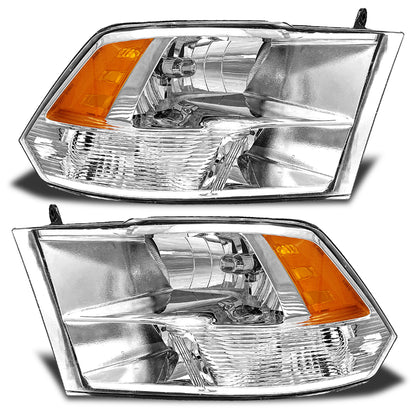 AS Headlight Assembly Compatible with 2009 2010 2011 2012 2013 2014 2015 2016 2017 2018 Dodge Ram 1500/10 11 12 13 14 15 16 17 18 Dodge Ram 2500/3500 Pickup QUAD Chrome Housing Pair