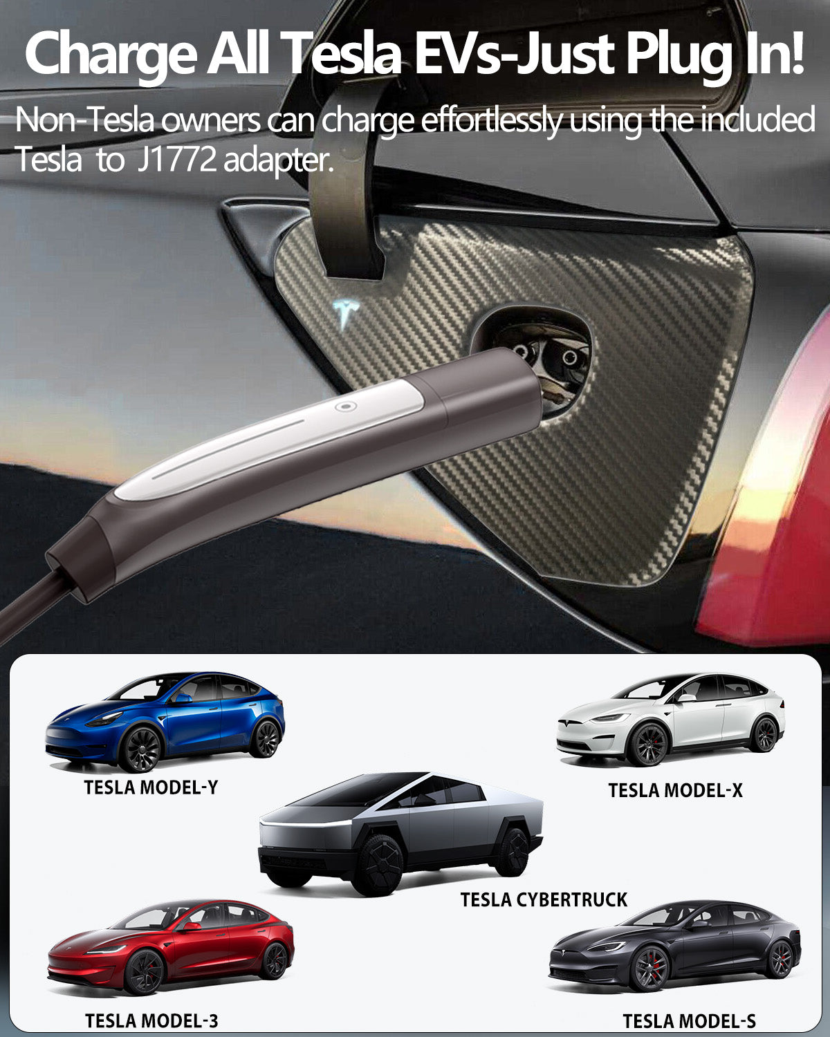 Level 1 & 2 EV Charger for Tesla with NACS to J1772 Adapter - 16A Mobile Charger with NEMA 6-20 & 5-15 Plugs, Portable Home Charger Compatible with Tesla & J1772 EVs