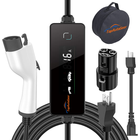 Level 1 & 2 EV Charger for J1772 EVs with J1772 to Tesla Adapter - 16A Mobile Charger with NEMA 6-20 & 5-15 Plugs, Portable Home Charger Compatible with Tesla & J1772 Electric Vehicles