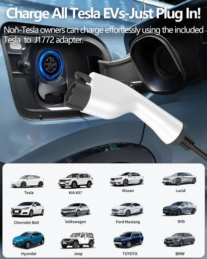 Level 1 & 2 EV Charger for J1772 EVs with J1772 to Tesla Adapter - 16A Mobile Charger with NEMA 6-20 & 5-15 Plugs, Portable Home Charger Compatible with Tesla & J1772 Electric Vehicles