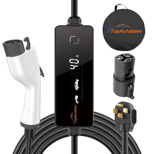 Level 2 EV Charger for J1772 EVs with J1772 to Tesla Adapter - 40A 240V Mobile Charger with 25Ft Cord and NEMA 14-50 Plugs, Portable Home Charger Compatible with Tesla & J1772 Electric Vehicles