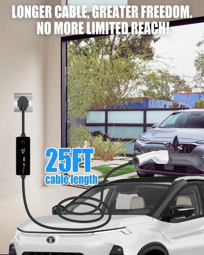 Level 2 EV Charger for J1772 EVs with J1772 to Tesla Adapter - 40A 240V Mobile Charger with 25Ft Cord and NEMA 14-50 Plugs, Portable Home Charger Compatible with Tesla & J1772 Electric Vehicles