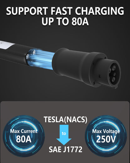 Tesla to J1772 Adapter, NACS Charging Adapter (Max 80A, 250V) - Compatible With EVs & Home Chargers, Fit for Wall Connector, Destination Chargers, Mobile Connectors