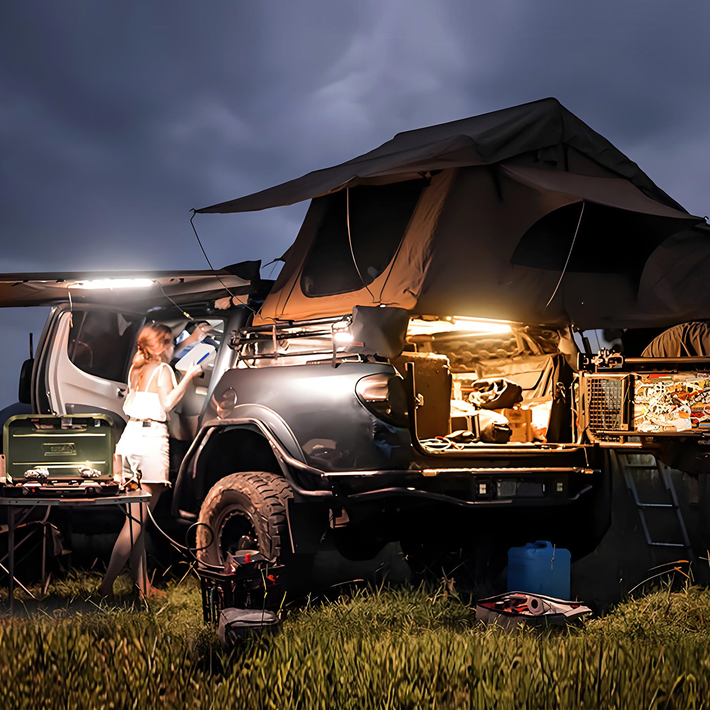 12V LED Light Bars, Dimmable Portable LED Camping String Light, Outdoor Lighting with IP67 Waterproof, Magnetic and Loops Mounting, RV Awning Lights, 4 PCS White