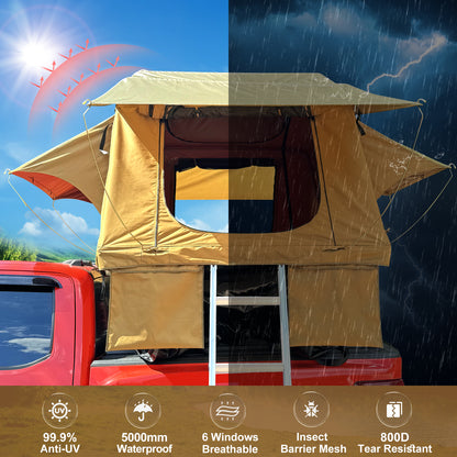 Rooftop Tent for SUV & Truck Camping – 800D Waterproof, Quick-Setup Design with Telescopic Ladder & LED Lighting for 2-3 Person Family Adventures