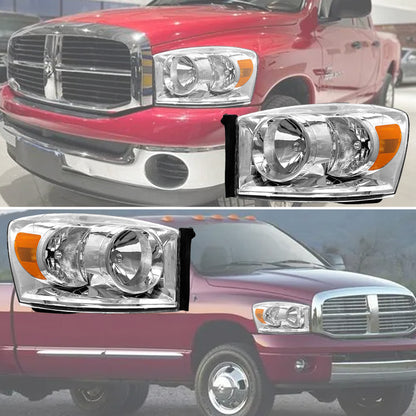 AS Headlight Assembly Compatible with 2006 2007 2008 Dodge Ram 1500/2006-2009 Dodge Ram 2500 3500 Chrome Housing Amber Reflector Driver Passenger Side