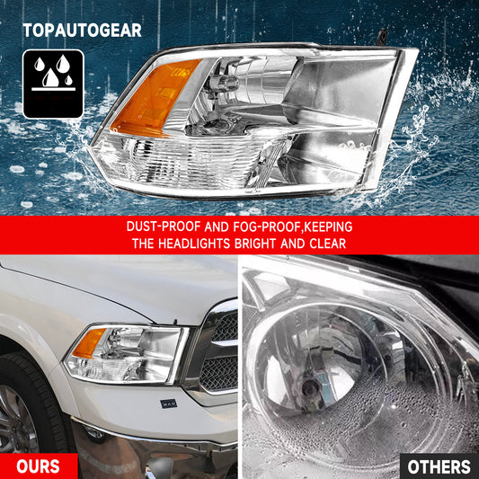 AS Headlight Assembly Compatible with 2009 2010 2011 2012 2013 2014 2015 2016 2017 2018 Dodge Ram 1500/10 11 12 13 14 15 16 17 18 Dodge Ram 2500/3500 Pickup QUAD Chrome Housing Pair
