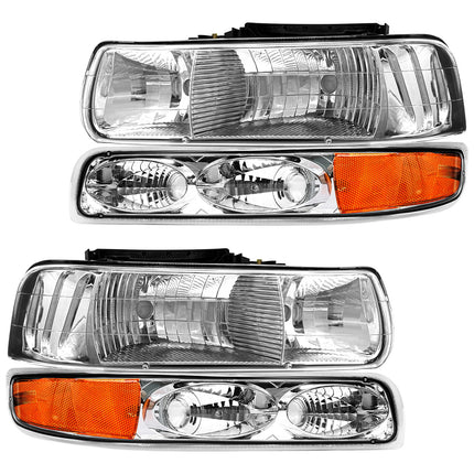 AS Headlight Assembly Compatible with 1999 2000 2001 2002 Chevy Silverado 1500 2500/2000-2006 Suburban 1500HD 2500HD Tahoe Headlamp withChrome Housing Amber Reflector Clear Lens
