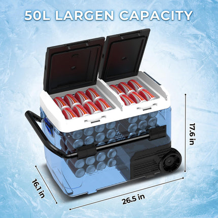 50L / 52.8QT Portable Car Compressor Refrigerator Dual Zone 12 Volt with APP control